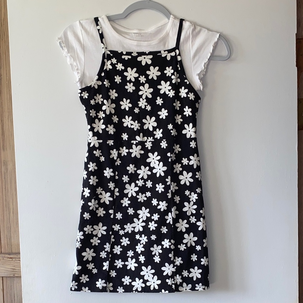 Art class Black and White Floral Kids Dress